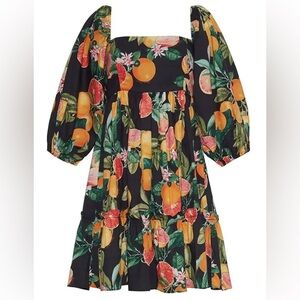 Cara Cara Sip Sip Dress in Black Orange Grapefruit Floral Print - S